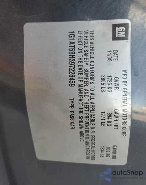 2009 Chevrolet Cobalt Lt from USA, damaged, VIN 1G1AT58H397228459